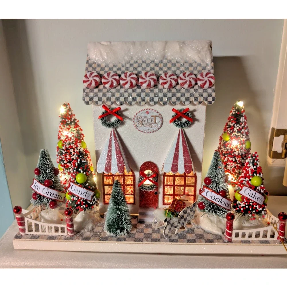 Mackenzie Childs Check It Out Illuminated Sweet Shop Paper House Sterling 10.5